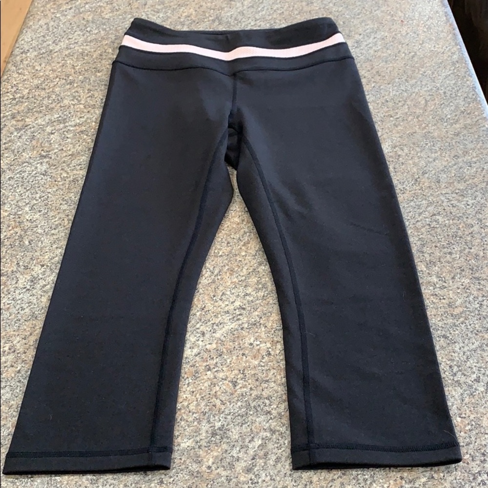 Lucy Dark Gray Capris with Pink Waistband